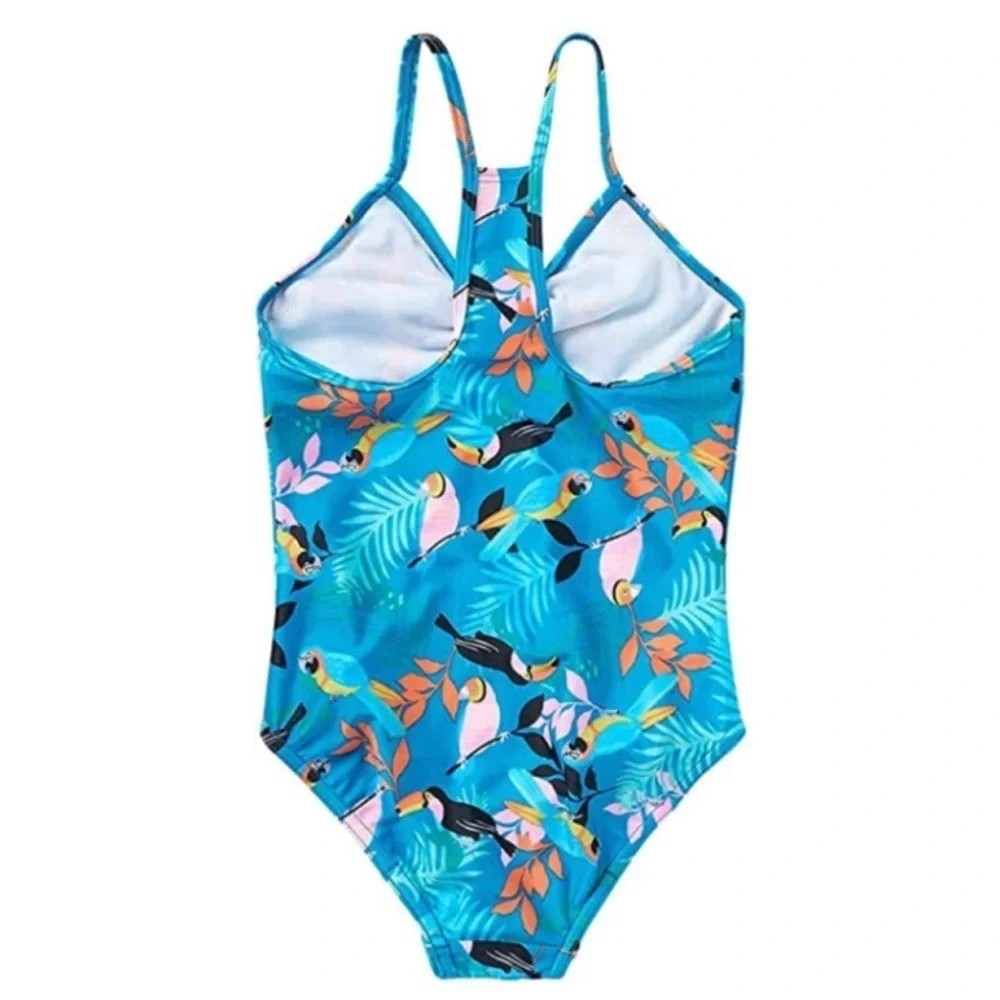 Speedo Girls Thin Strap One Piece Swimsuit Blue Capri Breeze Size XS